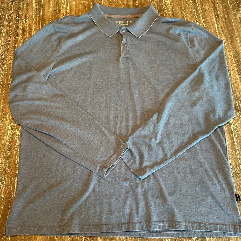 Lucky Brand Venice Distressed Long Sleeve Polo Shirt Blue Gray Mens Size XL